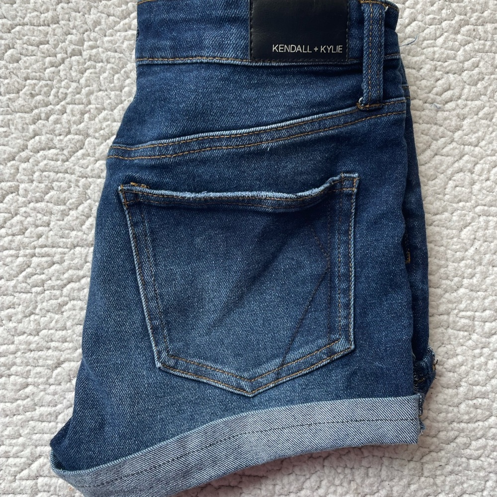 Kendall + Kylie Dark Wash Drifter Blue Demin High Rise Cuffed Jean Shorts